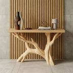 Solid Wood Live-Edge Console Table Branching Tree Limb Base Organic Wall Accent