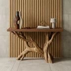 Solid Wood Live-Edge Console Table Branching Tree Limb Base Organic Wall Accent