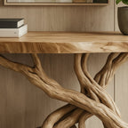 Solid Wood Live-Edge Console Table Intertwined Branch Base Oak Entryway Accent