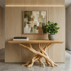 Solid Wood Live-Edge Console Table Intertwined Branch Base Oak Entryway Accent