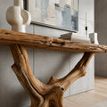 Solid Wood Live-Edge Console Table Gnarled Driftwood Root Base Coastal Entryway