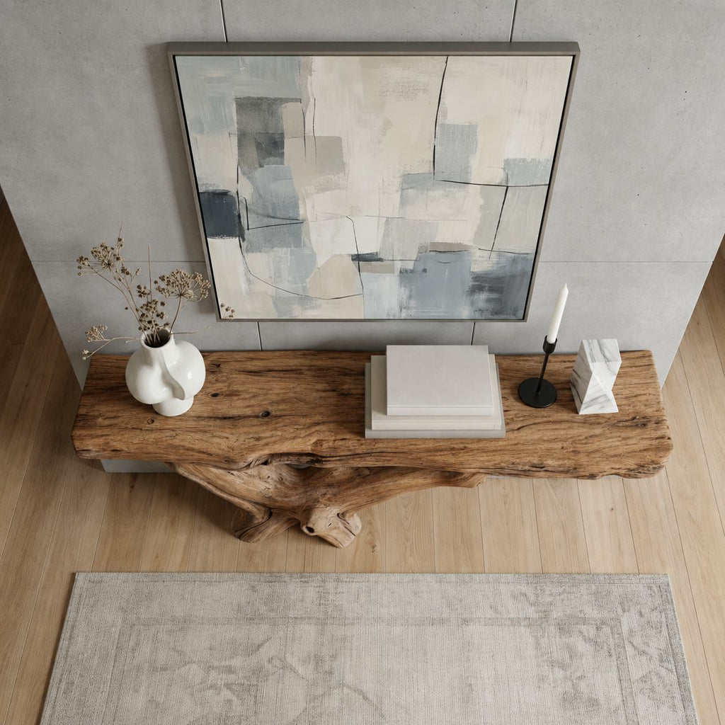Solid Wood Live-Edge Console Table Gnarled Driftwood Root Base Coastal Entryway