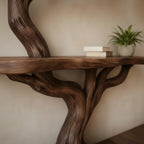 Solid Wood Tree-Branch Console Table Blossoming Limb Tiered Shelves Organic Accent