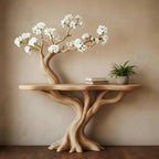 Solid Wood Tree-Branch Console Table Blossoming Limb Tiered Shelves Organic Accent