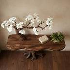 Solid Wood Tree-Branch Console Table Blossoming Limb Tiered Shelves Organic Accent