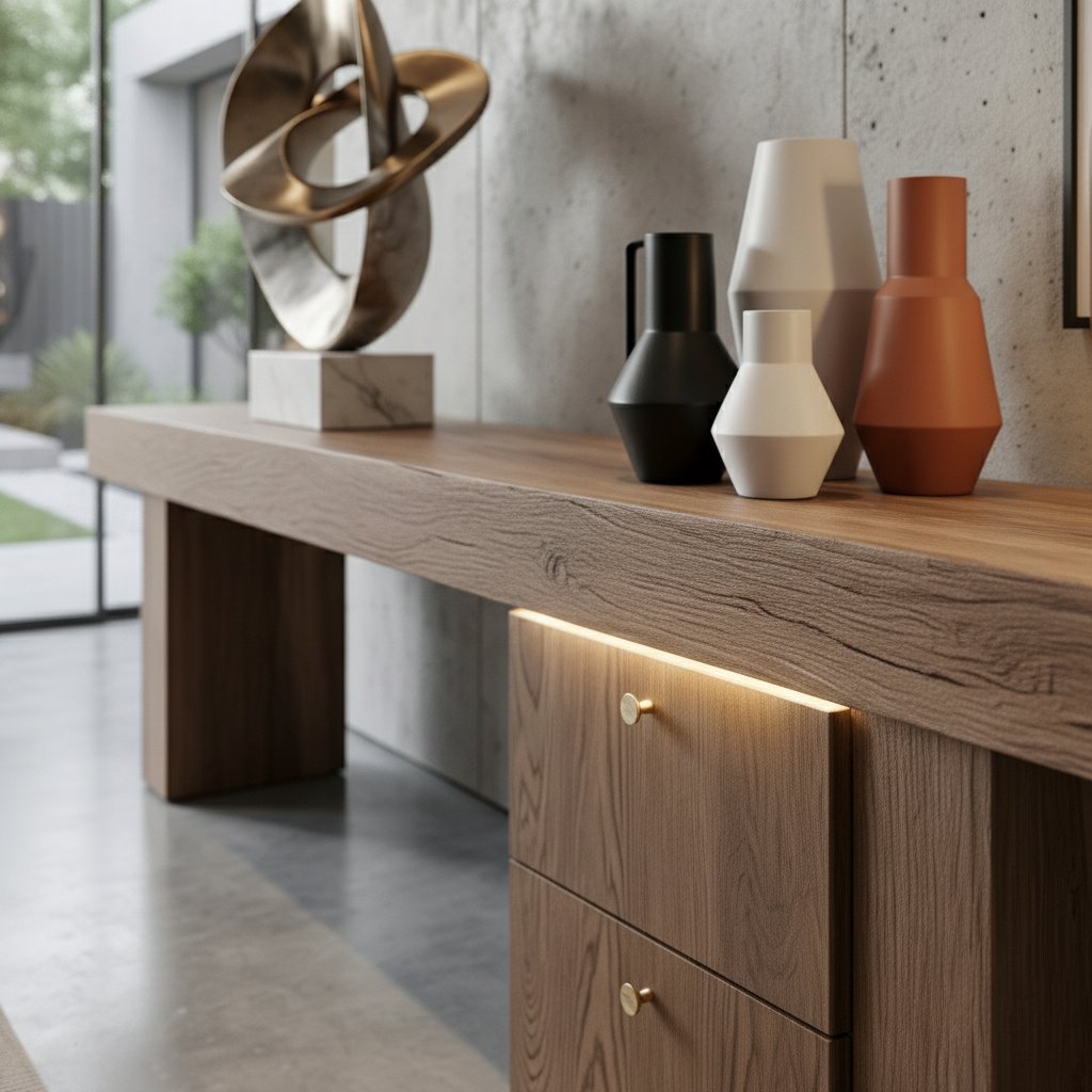 Solid Wood Console Table Rectangular Slab Top Drawer Cabinet Base Modern Living Room