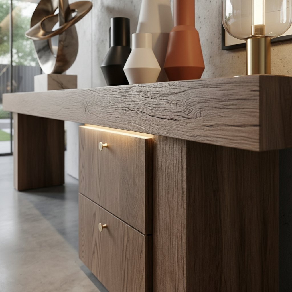 Solid Wood Console Table Rectangular Slab Top Drawer Cabinet Base Modern Living Room