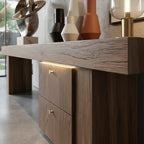 Solid Wood Console Table Rectangular Slab Top Drawer Cabinet Base Modern Living Room