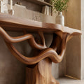 Solid Wood Live-Edge Console Table Flowing Wavy Sculptural Base Walnut Entryway