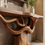 Solid Wood Live-Edge Console Table Flowing Wavy Sculptural Base Walnut Entryway