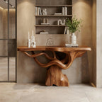 Solid Wood Live-Edge Console Table Flowing Wavy Sculptural Base Walnut Entryway