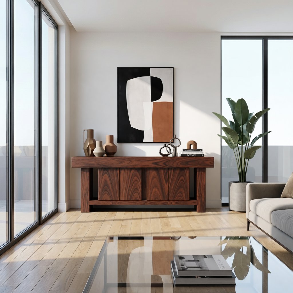Solid Wood Console Table Rectangular Drawer Cabinet Dark Walnut Modern Entryway Storage