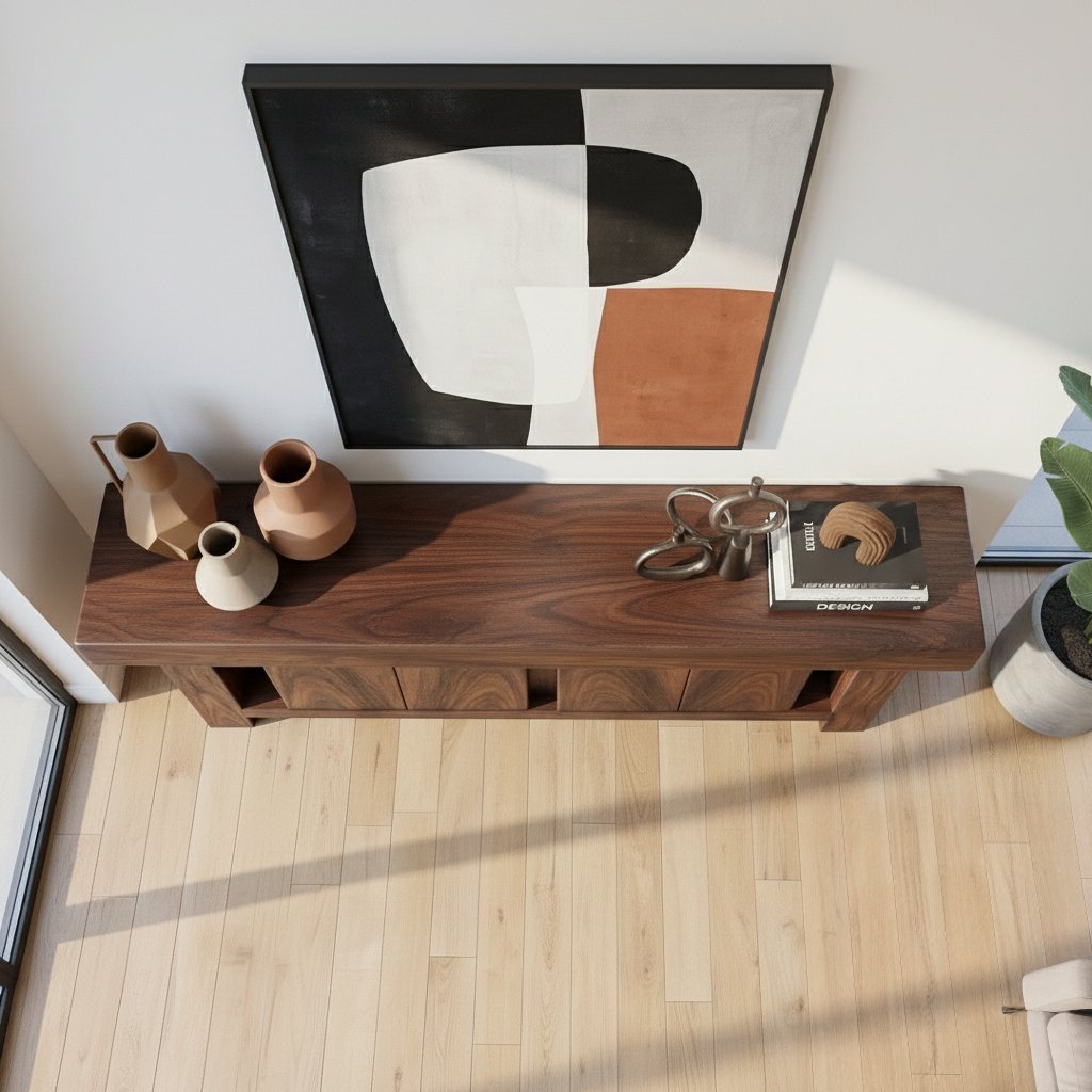 Solid Wood Console Table Rectangular Drawer Cabinet Dark Walnut Modern Entryway Storage