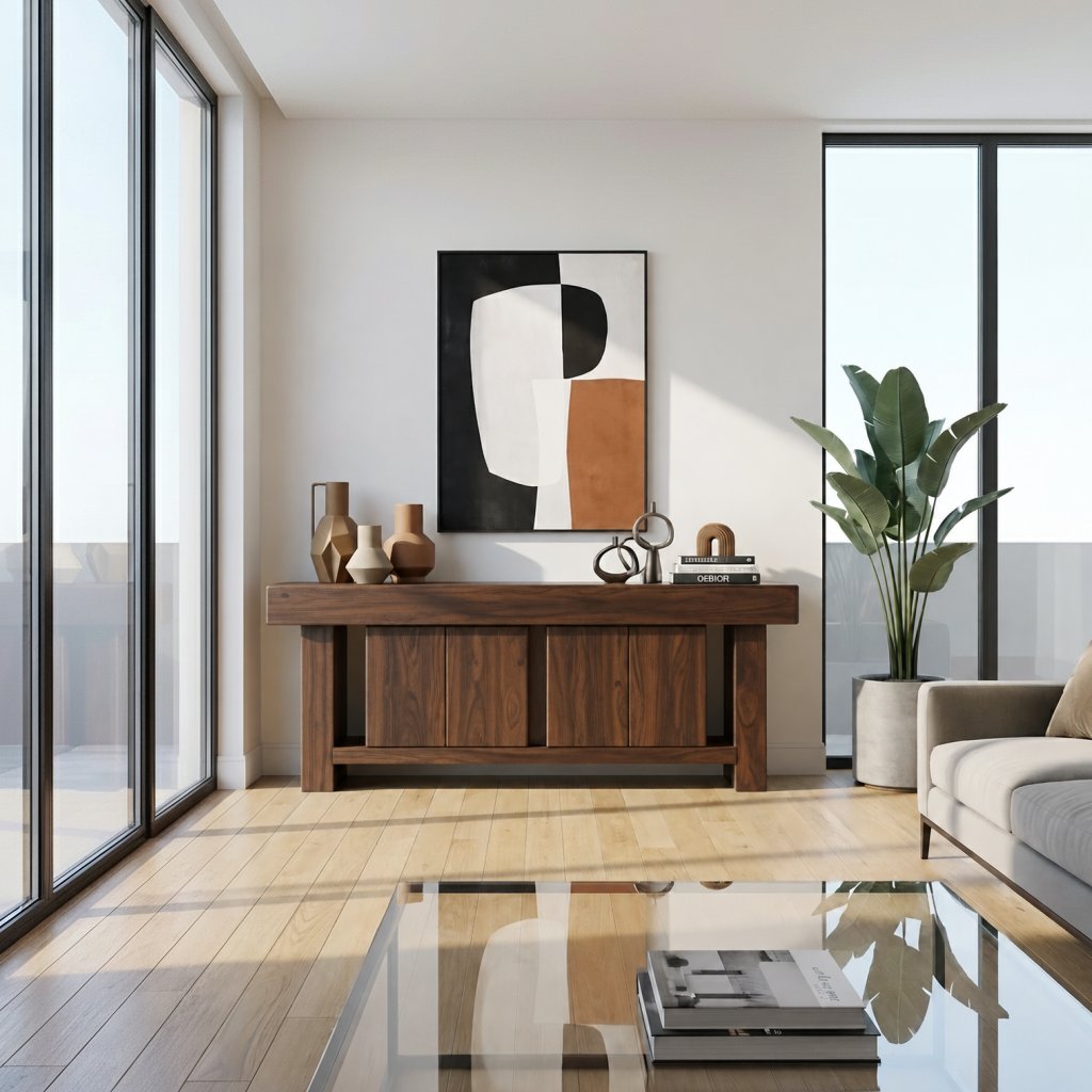 Solid Wood Console Table Rectangular Drawer Cabinet Dark Walnut Modern Entryway Storage
