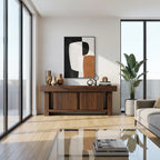 Solid Wood Console Table Rectangular Drawer Cabinet Dark Walnut Modern Entryway Storage