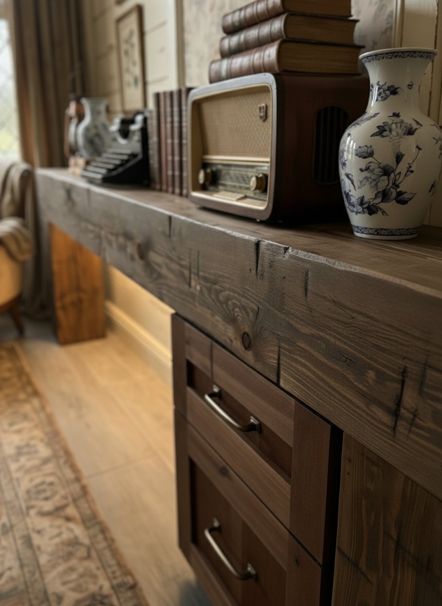 Solid Wood Rustic Live-Edge Console Table for Entryway and Hallway Display