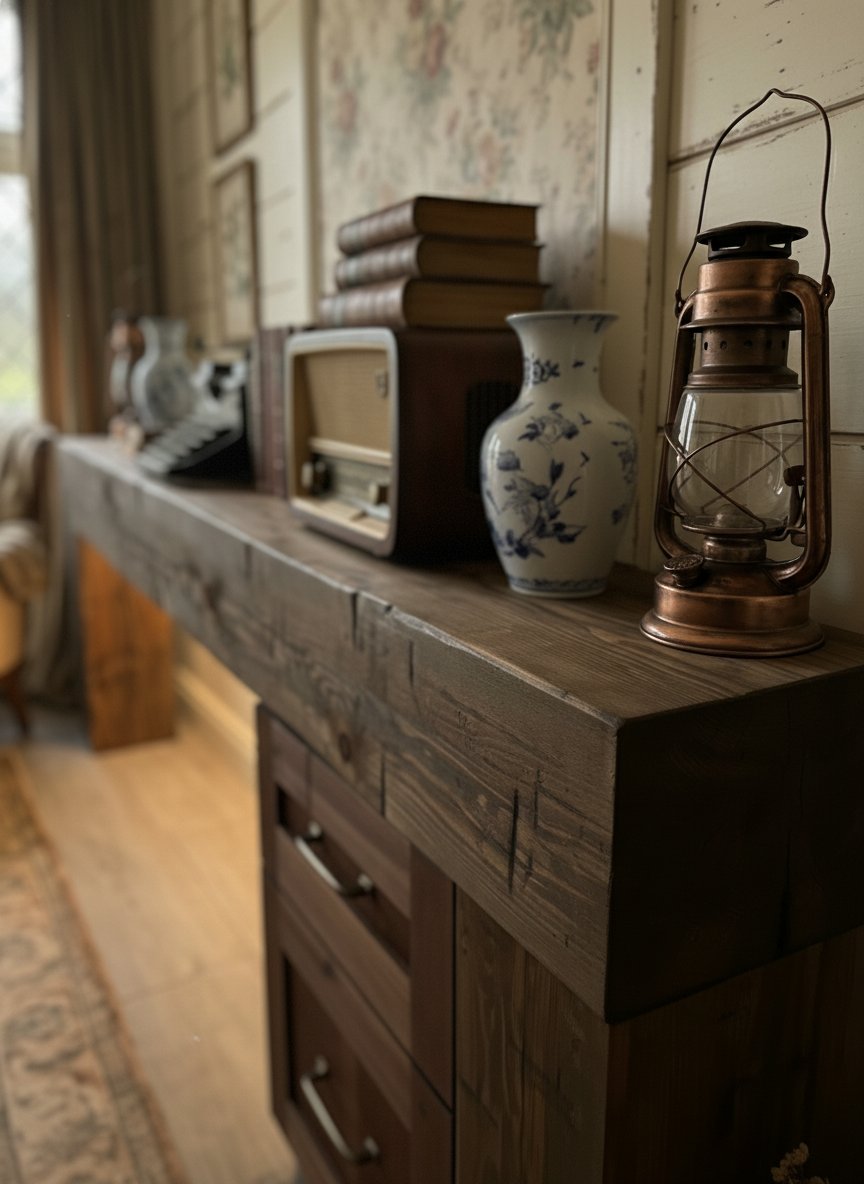 Solid Wood Rustic Live-Edge Console Table for Entryway and Hallway Display
