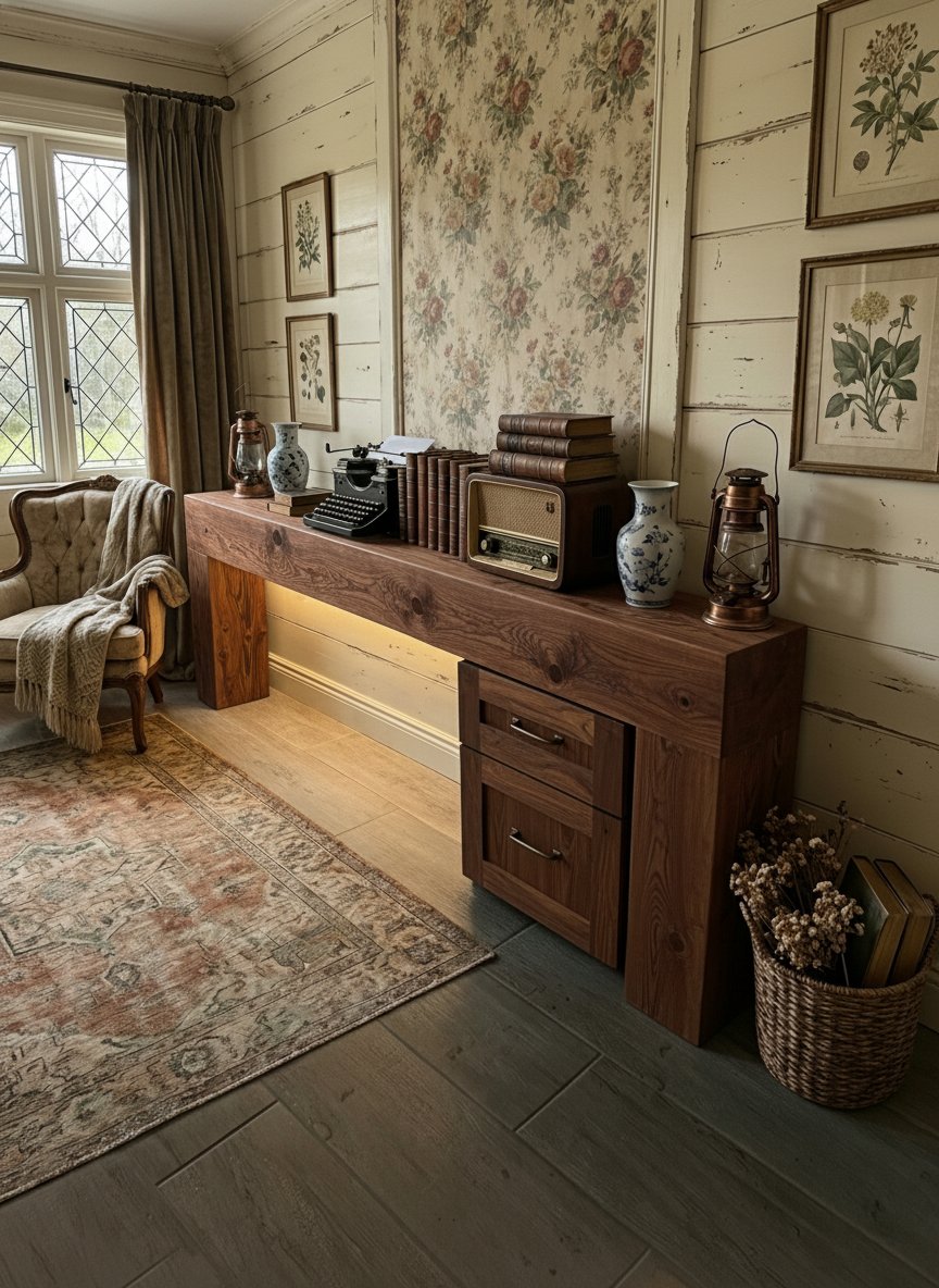 Solid Wood Rustic Live-Edge Console Table for Entryway and Hallway Display