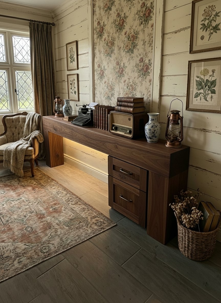 Solid Wood Rustic Live-Edge Console Table for Entryway and Hallway Display