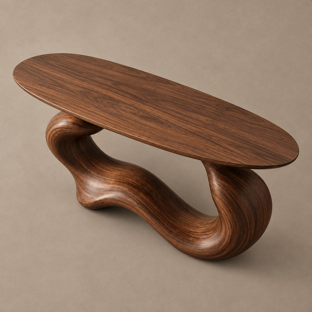 Japandi Flowing Wave Console Table With Soft Curved Base For Entryway