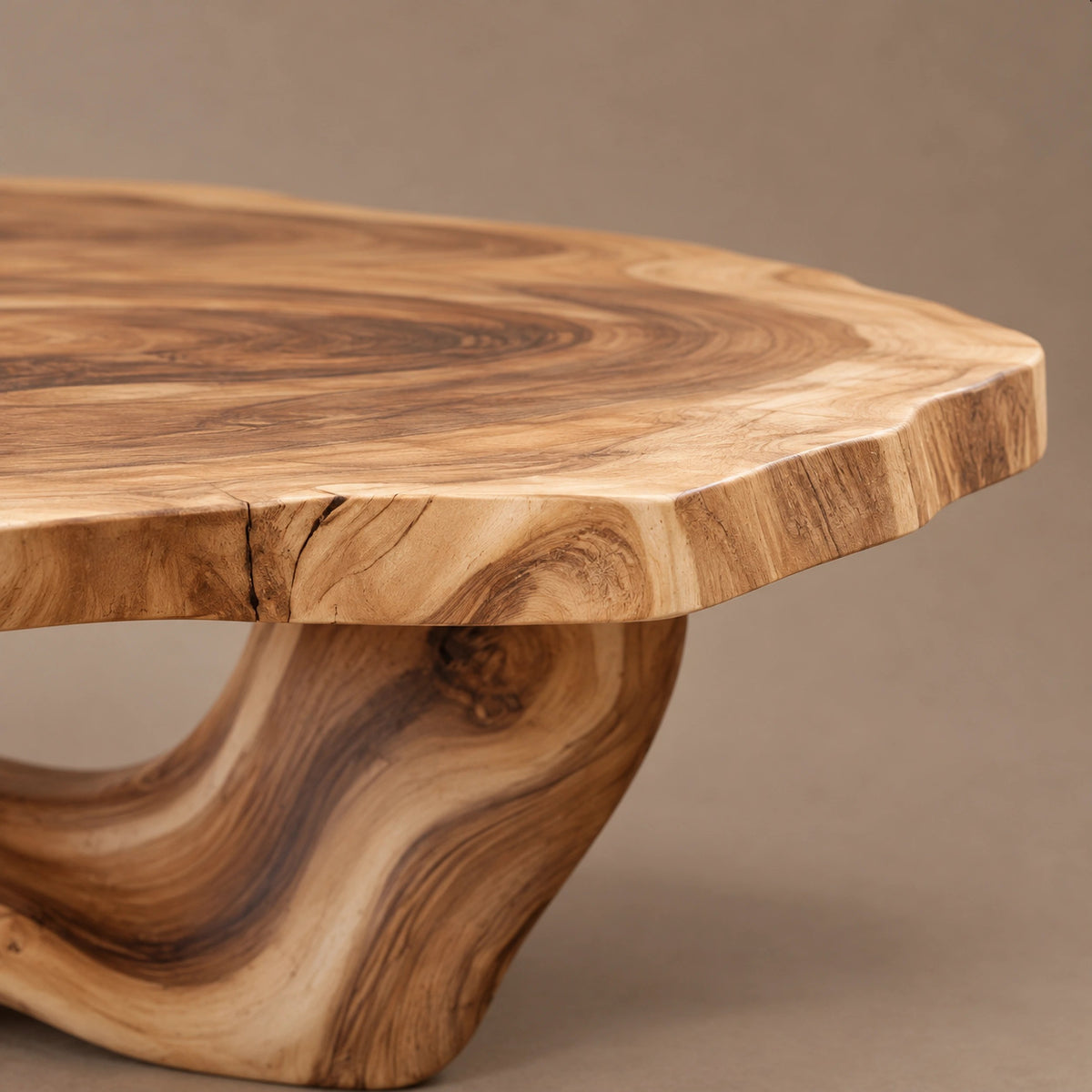Japandi Freeform Coffee Table With Flowing Sculpted Base For Living Room