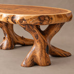 Rustic Live Edge Coffee Table With Natural Oval Slab Top For Living Room