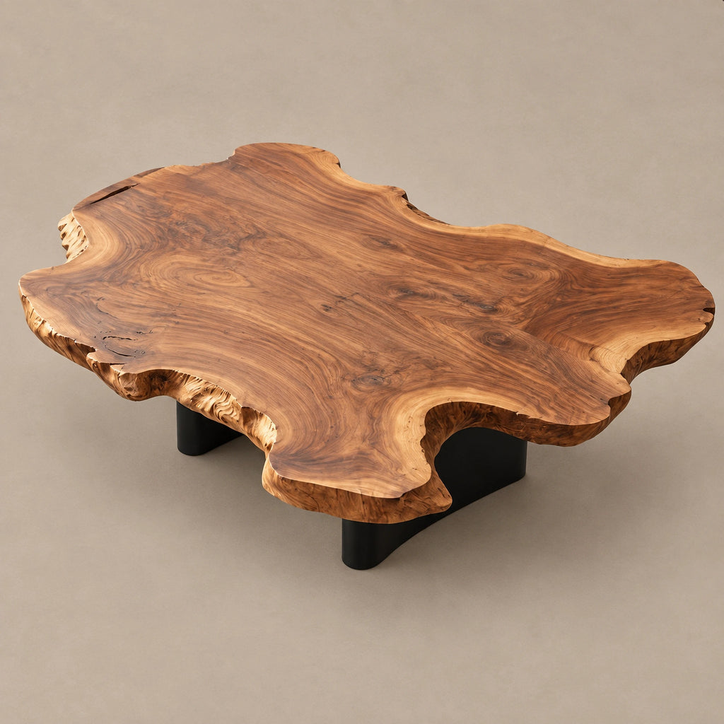 Contemporary Live Edge Coffee Table With Freeform Slab Top For Living Room