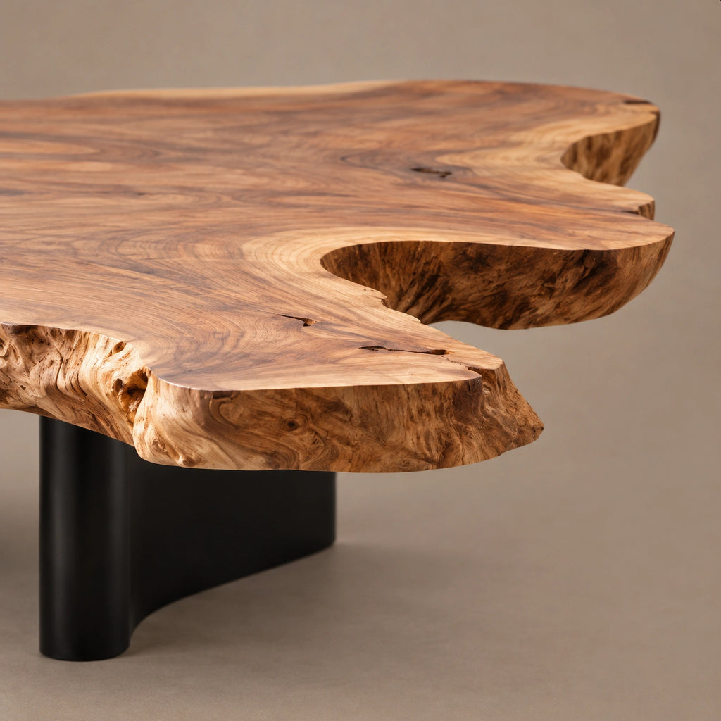 Contemporary Live Edge Coffee Table With Freeform Slab Top For Living Room