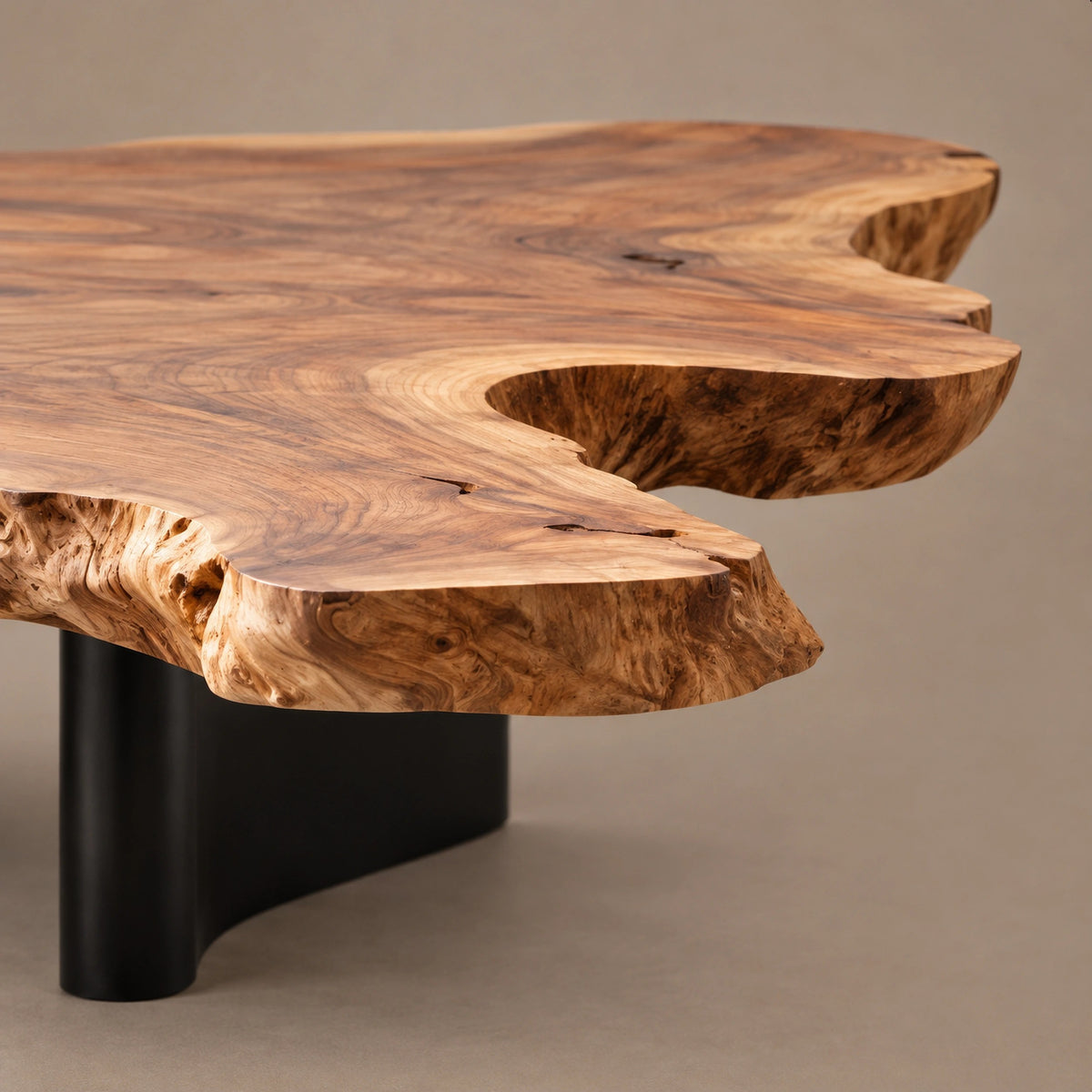 Contemporary Live Edge Coffee Table With Freeform Slab Top For Living Room