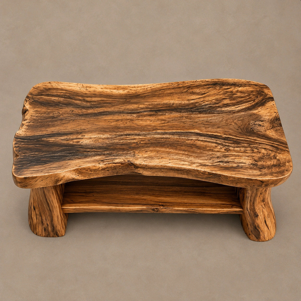 Rustic Live Edge Coffee Table With Thick Weathered Slab Top For Living Room