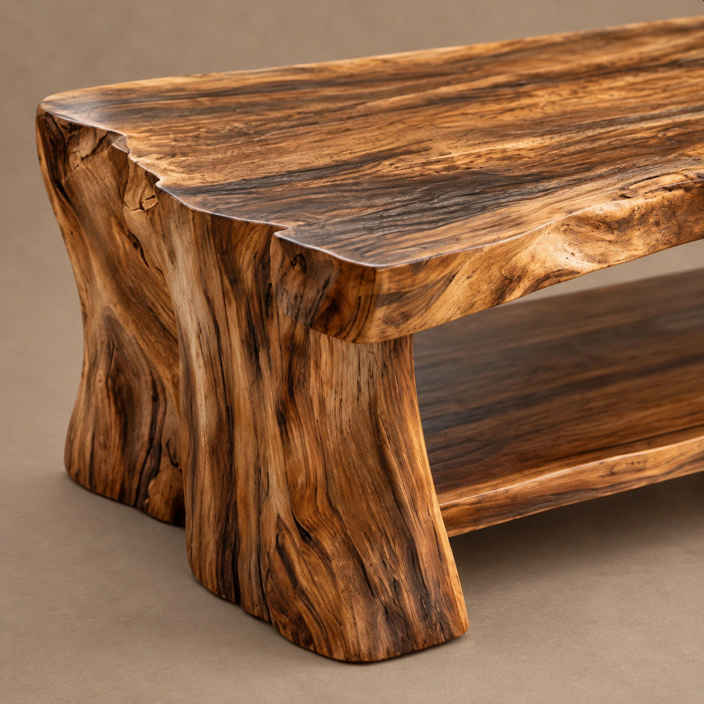 Rustic Live Edge Coffee Table With Thick Weathered Slab Top For Living Room