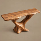Sculptural Live Edge Console Table On Twisted Pedestal For Entryway