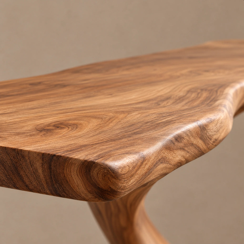 Sculptural Live Edge Console Table On Twisted Pedestal For Entryway