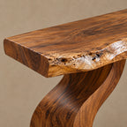 Sculptural Live Edge Console Table With Waterfall Loop Base For Entryway