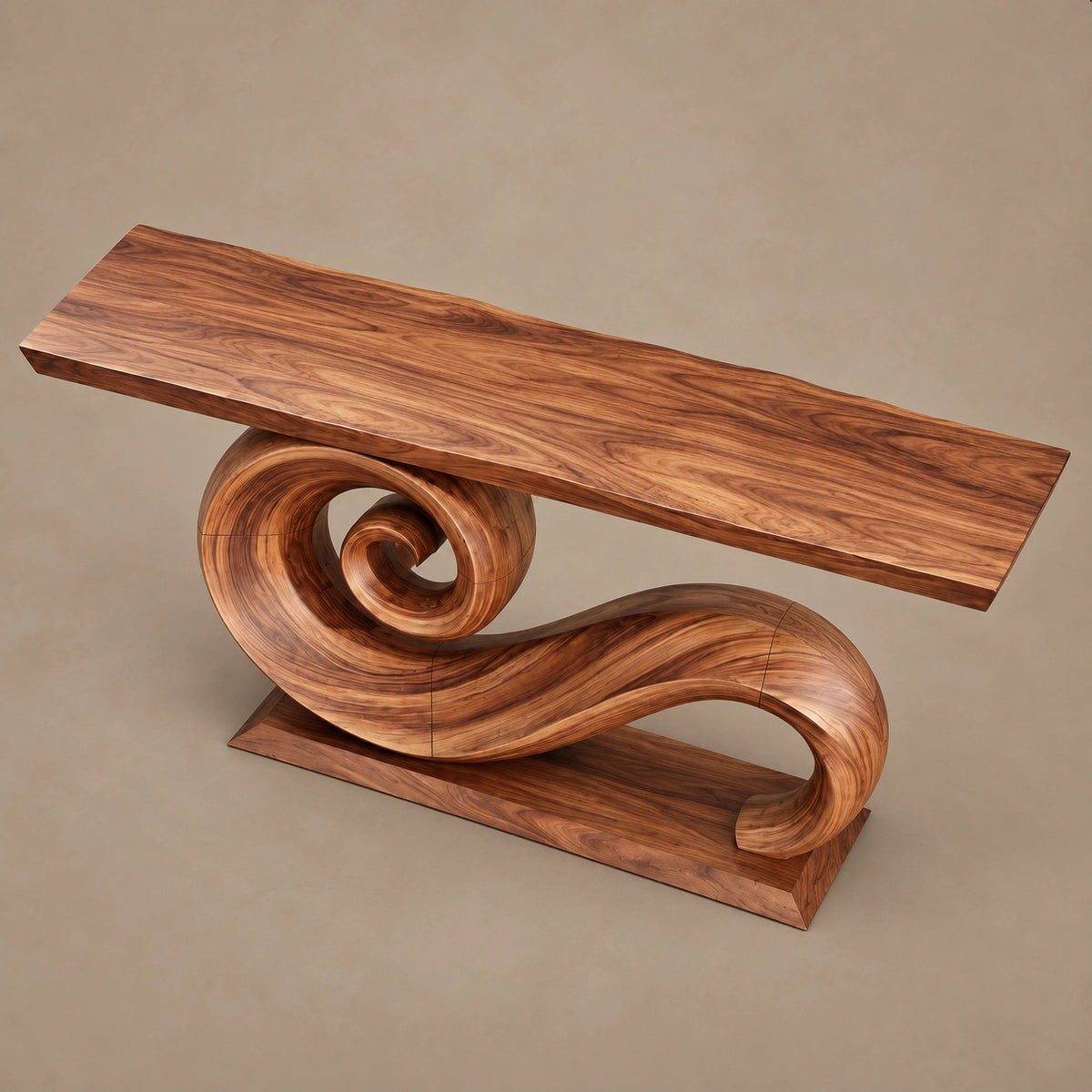 Live Edge Console Table With Spiral Scroll Base For Living Room