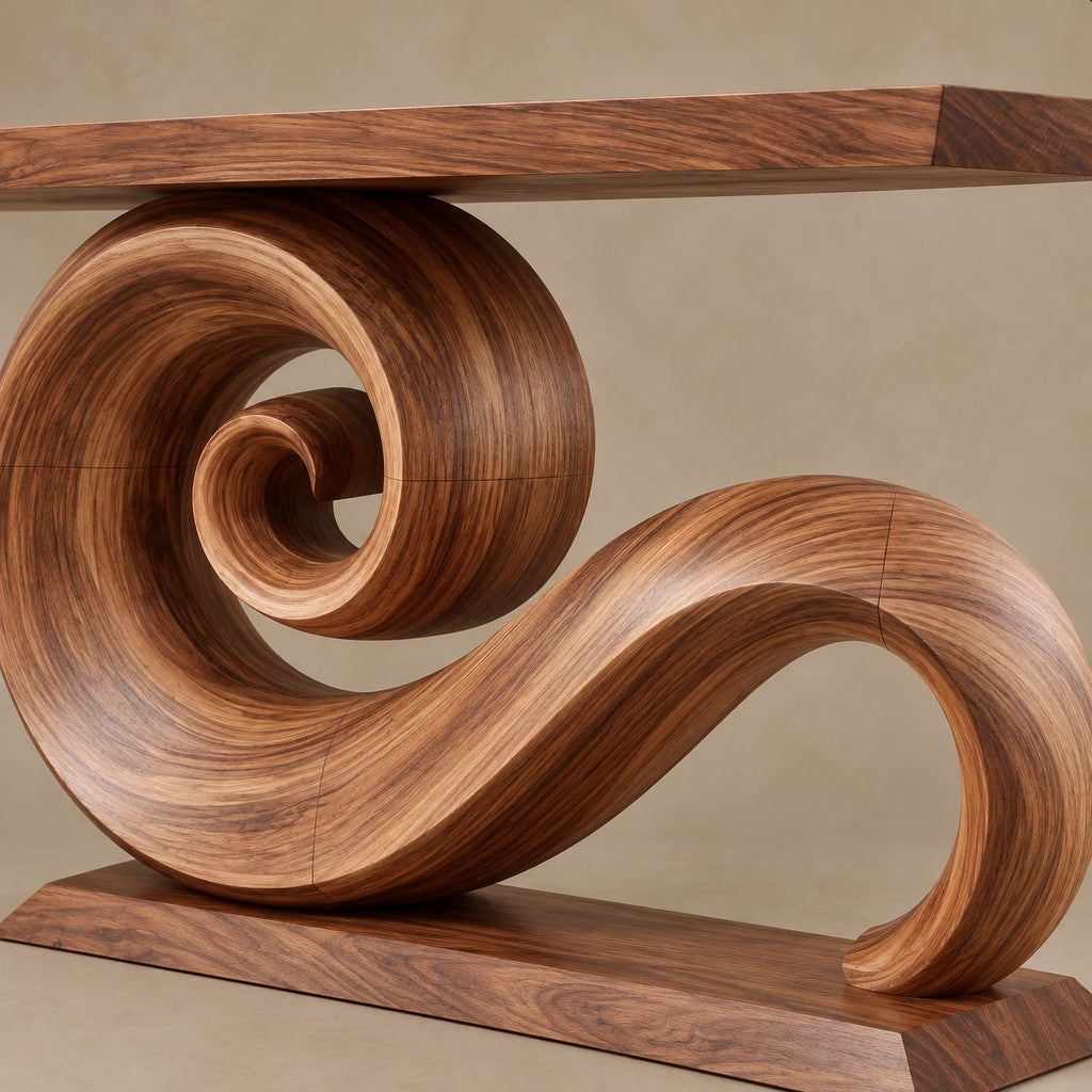Live Edge Console Table With Spiral Scroll Base For Living Room