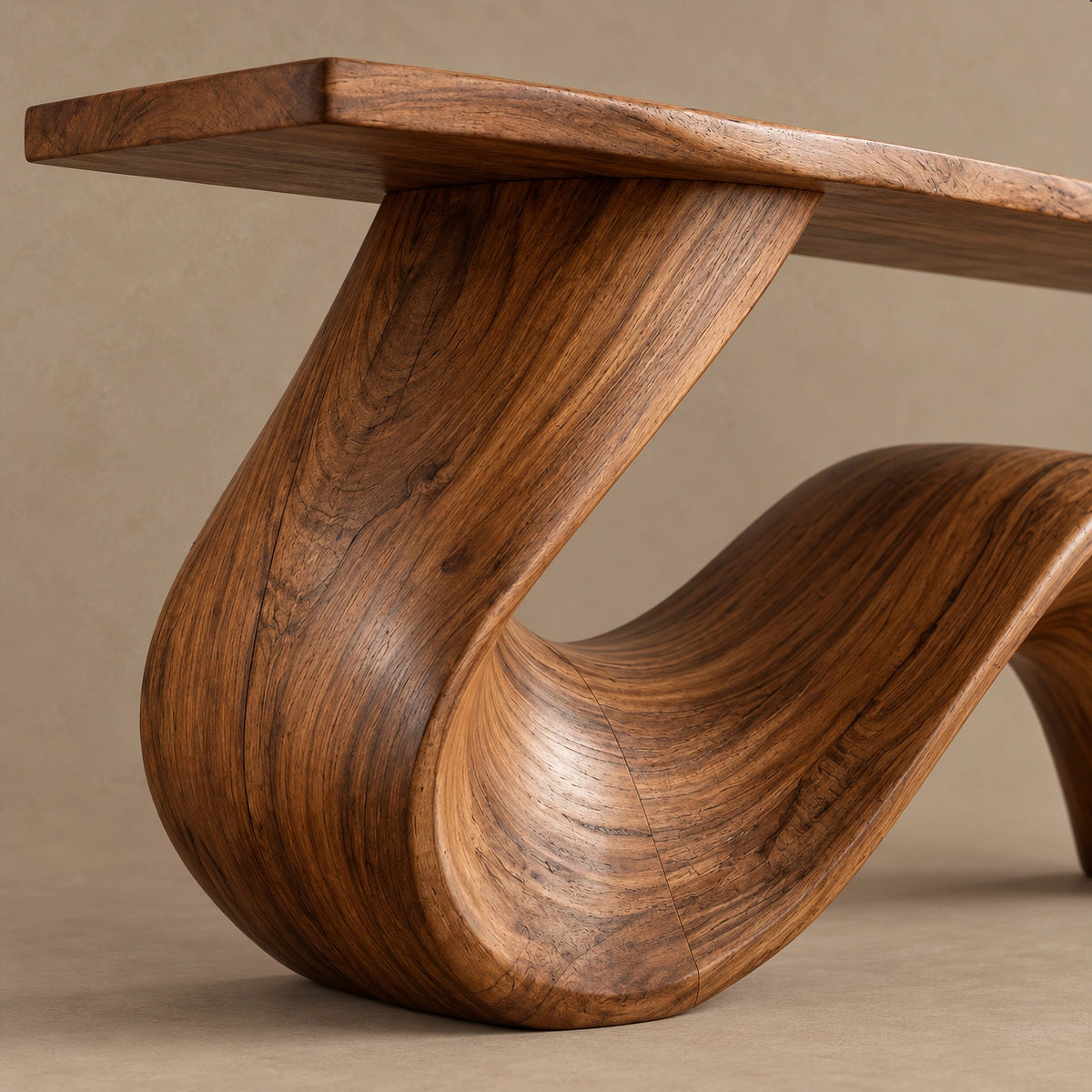 Sculptural Live Edge Console Table With Wave Ribbon Base For Entryway