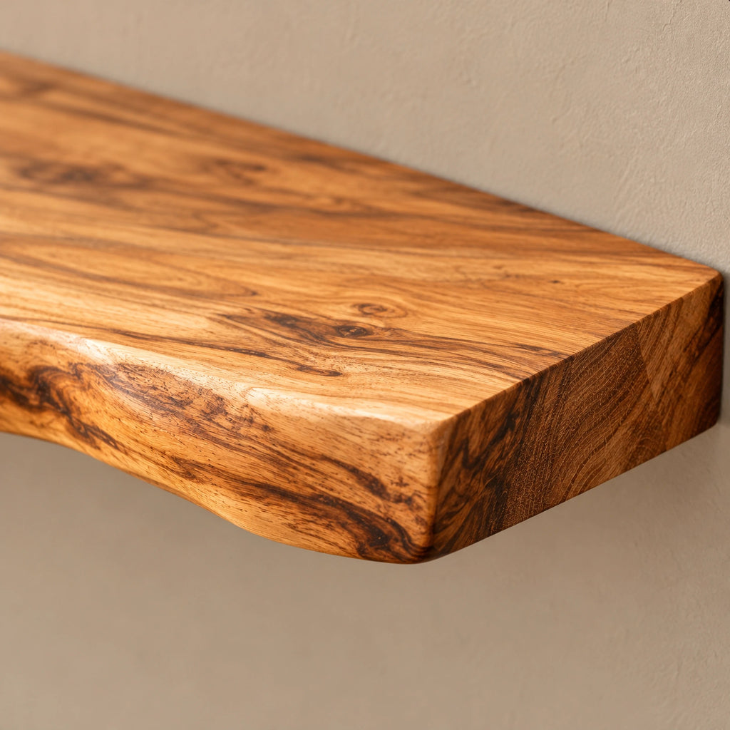 Japandi Live Edge Corner Shelf With Soft Flowing Grain For Living Room