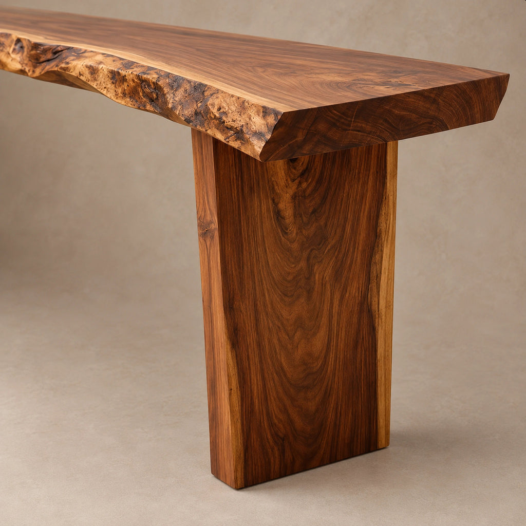 Live Edge Slab Console Table With Solid Panel Legs For Entryway