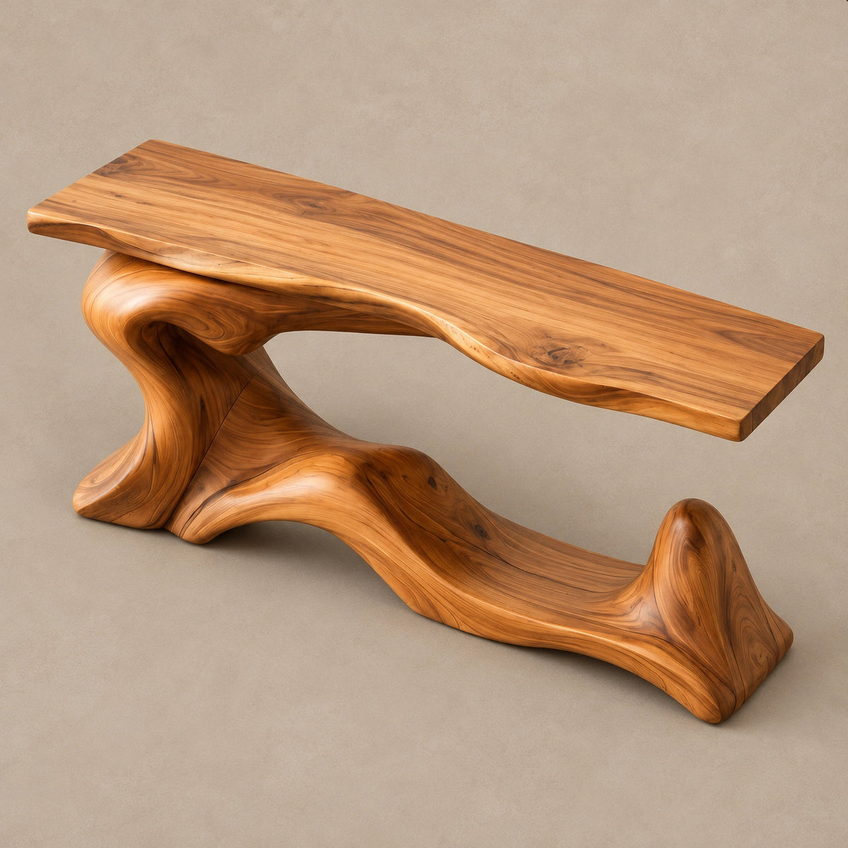 Live Edge Wave Base Console Table With Low Display Ledge For Entryway
