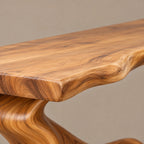 Live Edge Wave Base Console Table With Low Display Ledge For Entryway