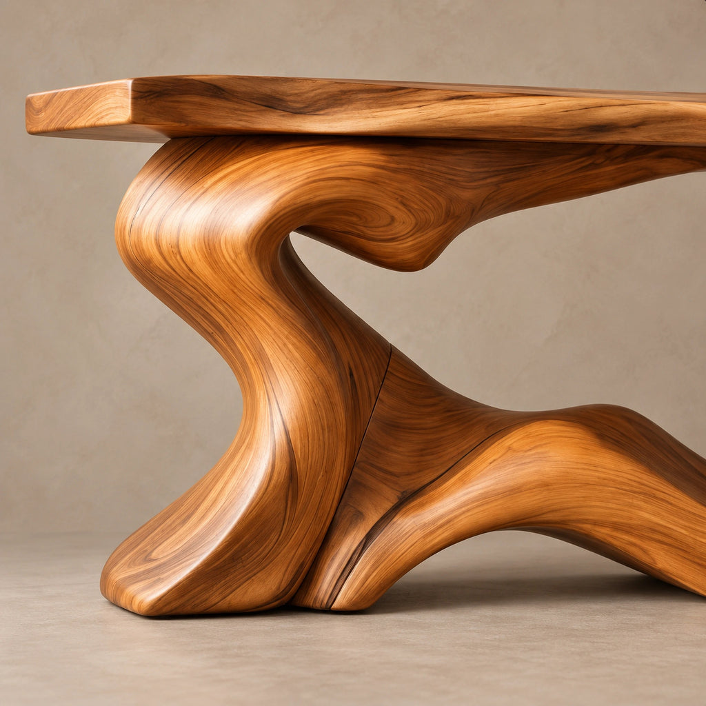 Live Edge Wave Base Console Table With Low Display Ledge For Entryway