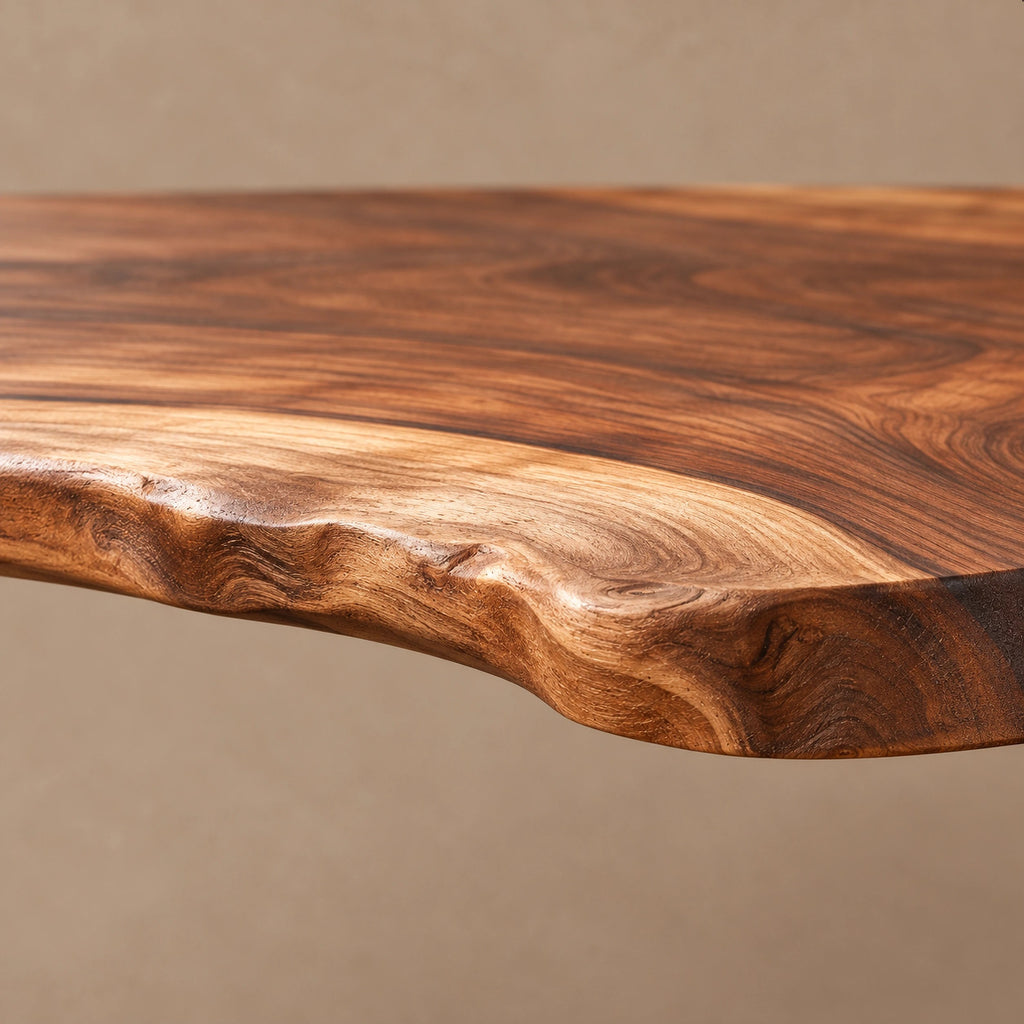 Minimalist Live Edge Coffee Table With Block Leg Base For Living Room