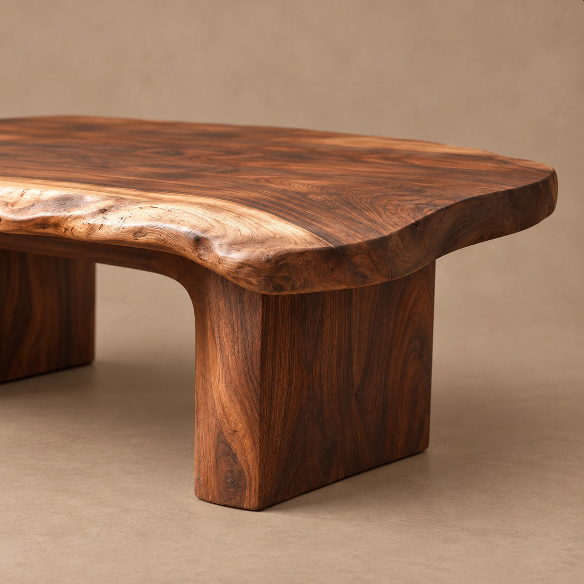 Minimalist Live Edge Coffee Table With Block Leg Base For Living Room