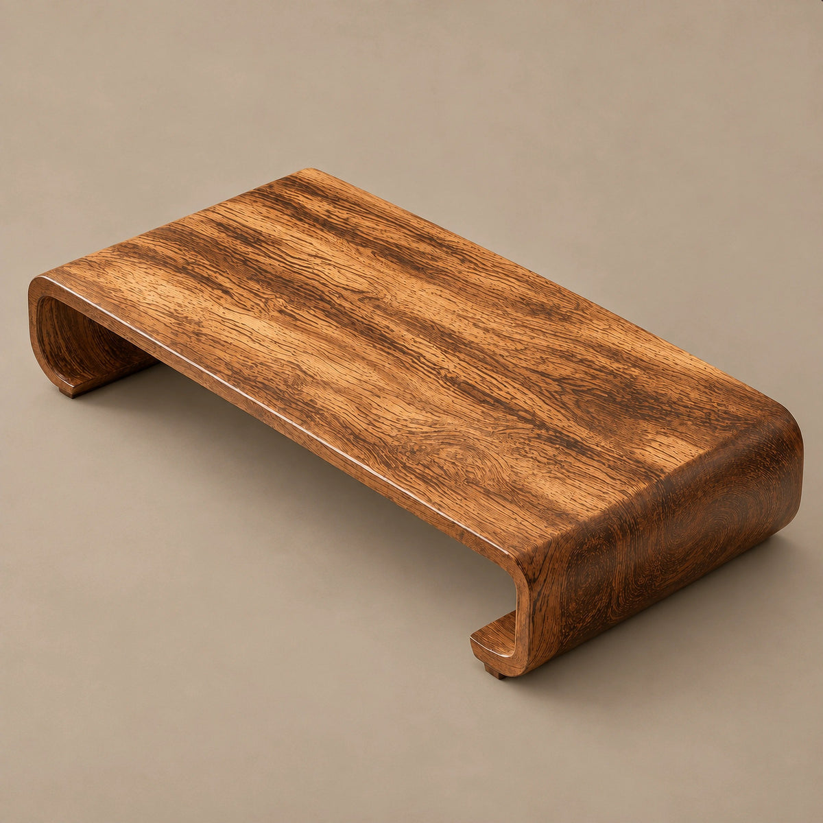 Minimalist Wooden Coffee Table With Curled Scroll Legs For Living Room