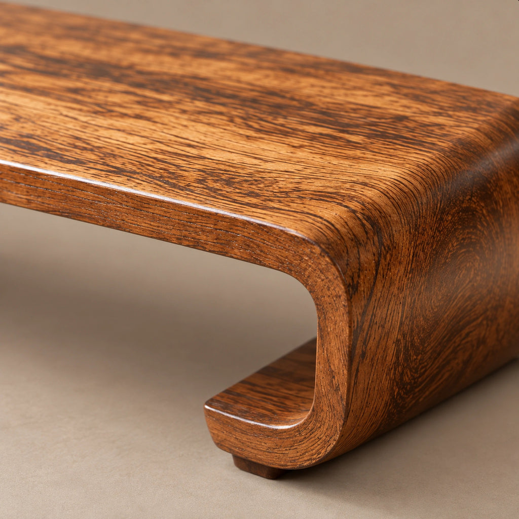 Minimalist Wooden Coffee Table With Curled Scroll Legs For Living Room