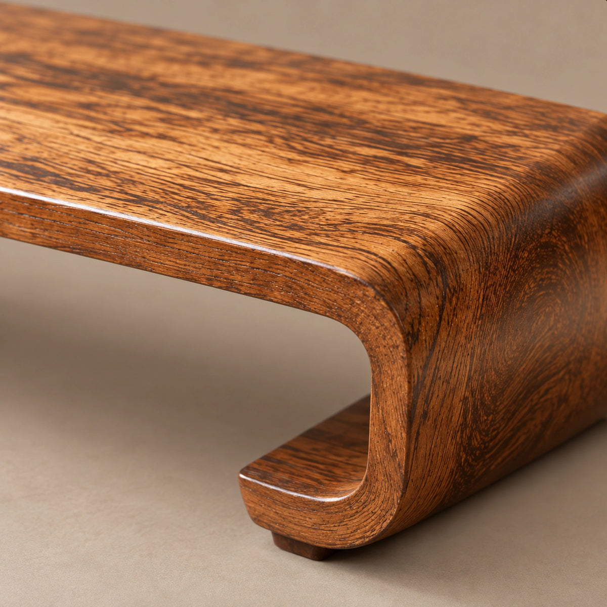 Minimalist Wooden Coffee Table With Curled Scroll Legs For Living Room