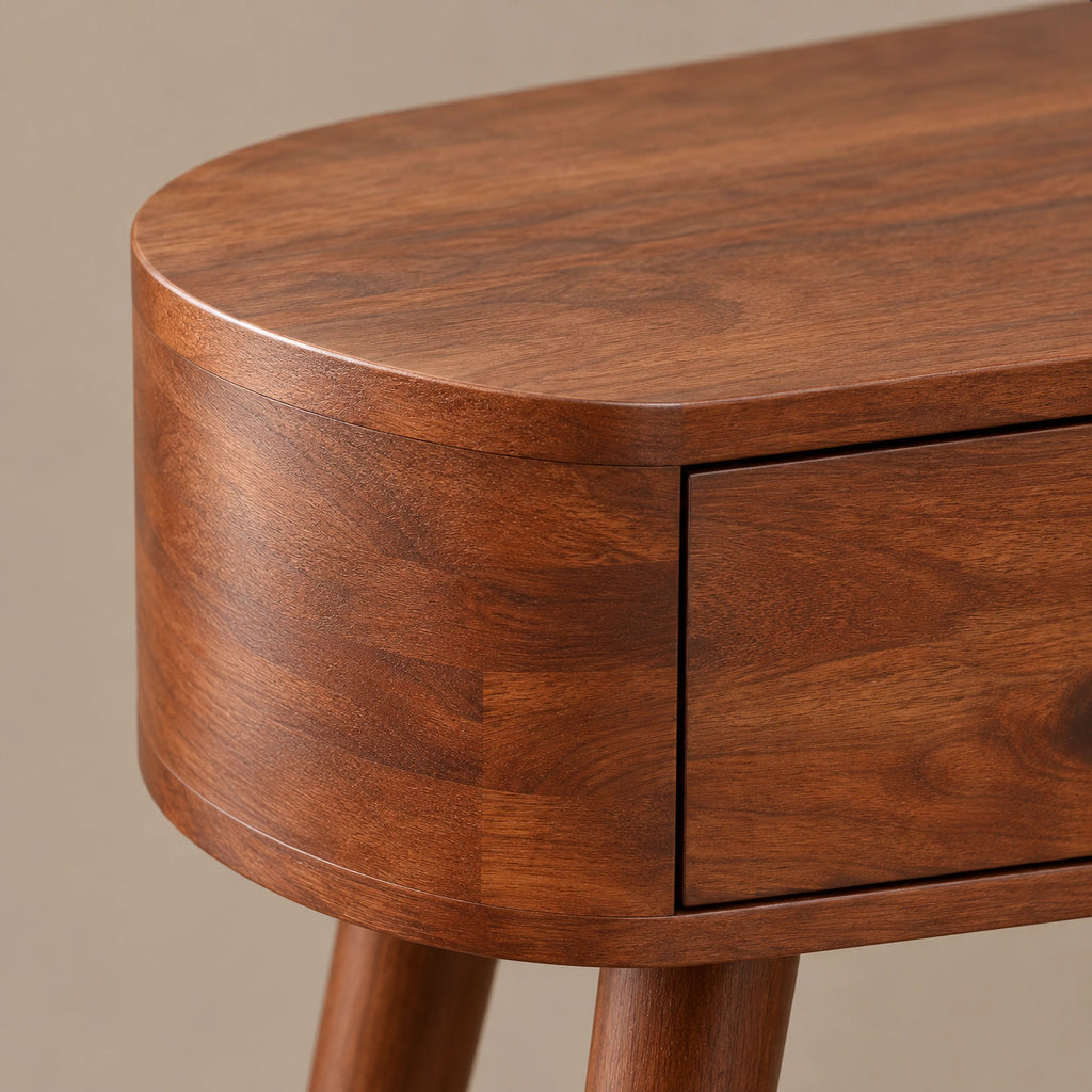 Mid Century Curved Wood Console Table With Drawer For Entryway