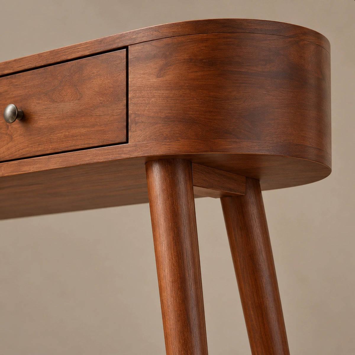 Mid Century Curved Wood Console Table With Drawer For Entryway