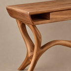 Mid Century Sculpted Console Table With Open Side Cubbies For Hallway